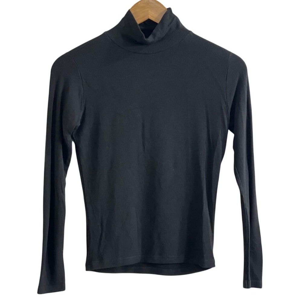 Brandy Melville Ribbed Turtleneck Top Black Long Sleeve One Size Minimalist - Picture 1 of 8